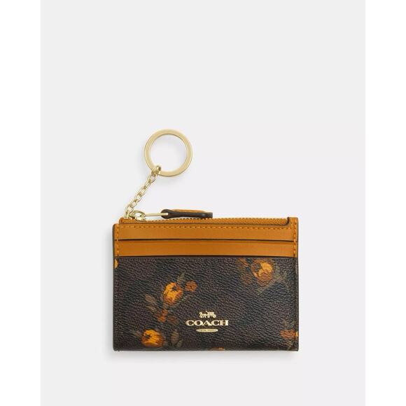 NWT Coach Mini Skinny Id Case Signature Canvas Floral Walnut/Yellow CCV88 - Picture 5 of 6